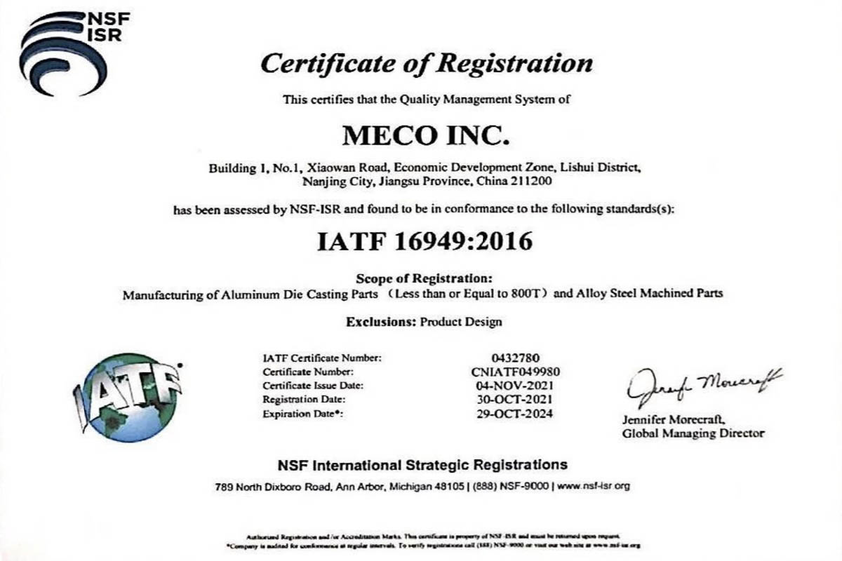 Certificate of Contract Manufacturing Service